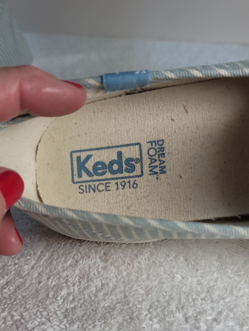 Keds Womens Light Blue and White Striped Slip-On Sneakers - Size 11- NWOT  240